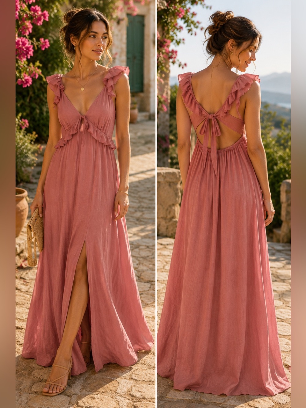 Francesca’s Audrey Parks Kadence Ruffle Maxi Dress Medium Dusty Rose